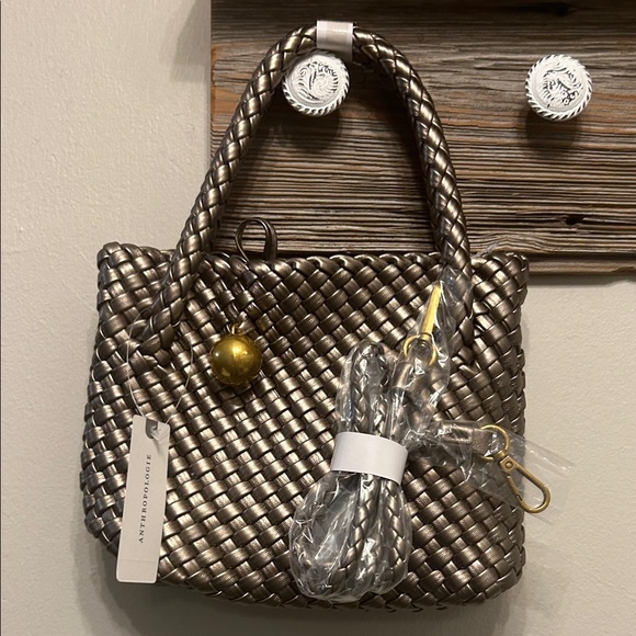 Anthropologie Handbags - Anthropologie Metallic Woven Mini Tote purse